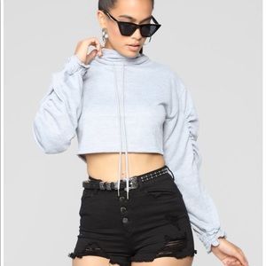 Grey cropped Fashion Nova hoodie
